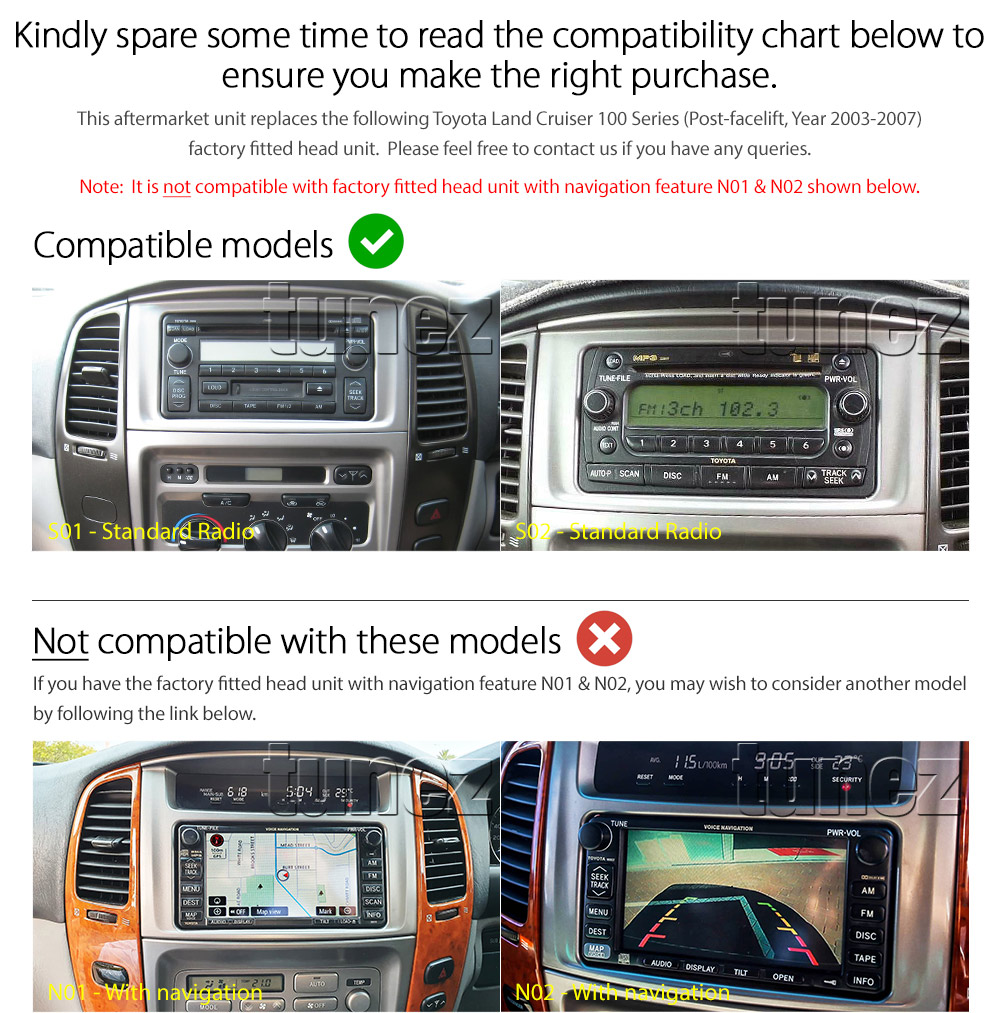 SRRTLC08AND GPS Aftermarket Toyota Land Cruiser Landcruiser 100 Series J100 Post-facelift Facelift Year 2003 2004 2005 2006 2007 large 9-inch touchscreen Universal Double DIN Latest Australia UK European Apple CarPlay Android Auto 10 Car USB player radio stereo 4G LTE WiFi head unit details Aftermarket External and Internal Microphone Bluetooth Europe Sat Nav Navi Plug and Play ISO Plug Wiring Harness Matching Fascia Kit Facia Free Reversing Camera Album Art ID3 Tag RMVB MP3 MP4 AVI MKV Full High Definition FHD 1080p DAB+ Digital Radio DAB + Connects2 CTSTY008.2 CTSTY00C CTSTY00CAMP CTSTY013.2
